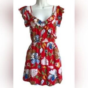 Candie's Vibrant Red‎ Mini Dress with Floral Design